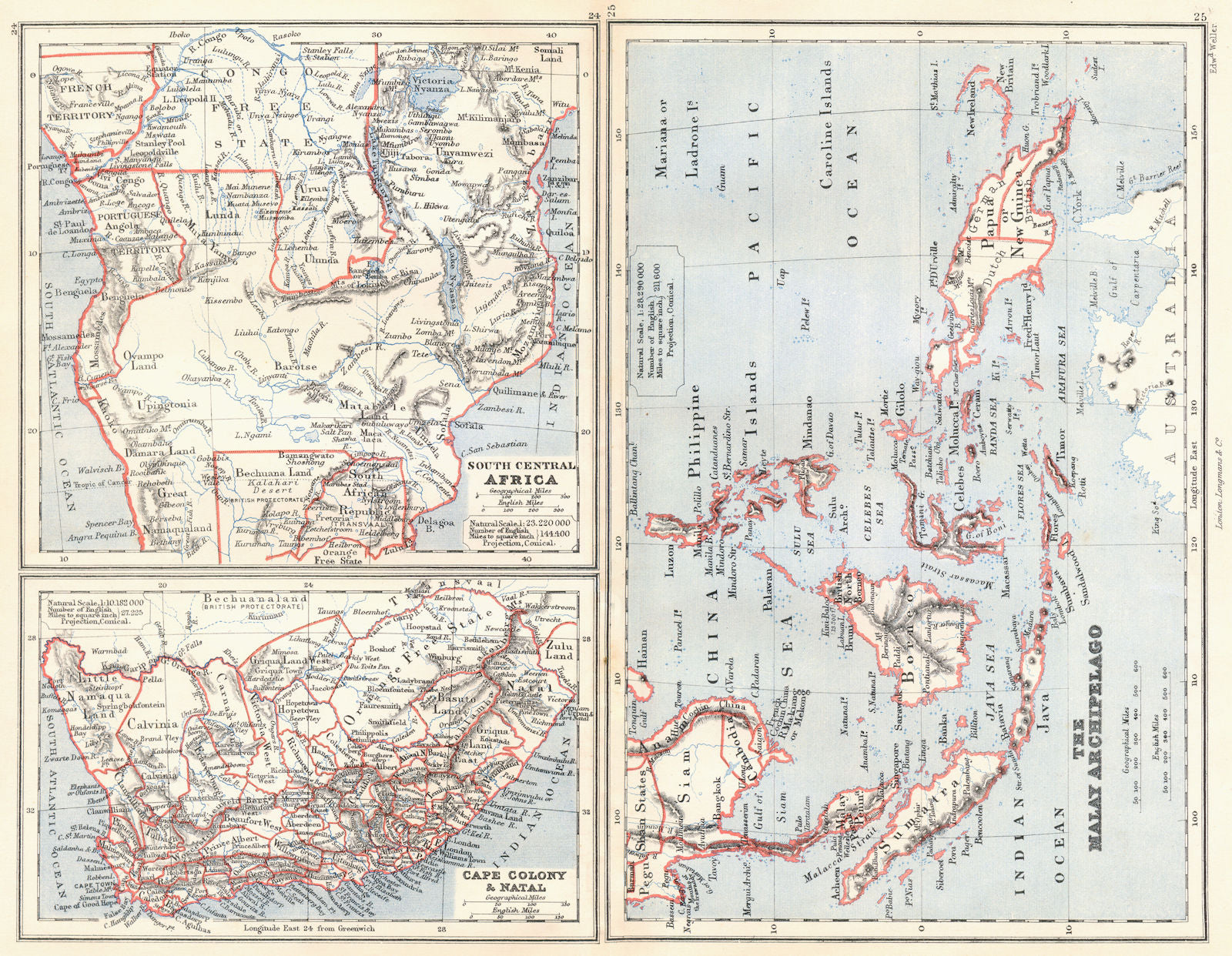 SOUTHERN AFRICA & MALAY ARCHIPELAGO. Cape Colony Indonesia &c. BUTLER 1888 map